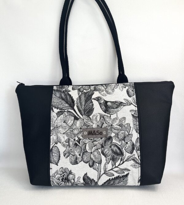 Cabas noir Bird/Flower