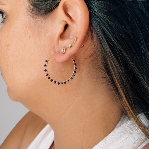 Créoles L en Gold Filled 14K & Lapis-Lazuli – Image 5